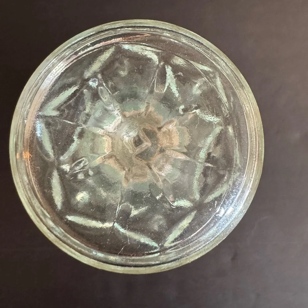 Vintage green cut glass decanter with diamond pattern.No chips or cracks.